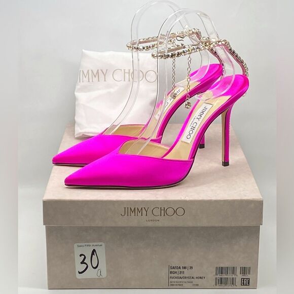 Jimmy Choo Saeda 100mm Satin Crystal Ankle-Strap Pumps size 39 - Picture 12 of 14